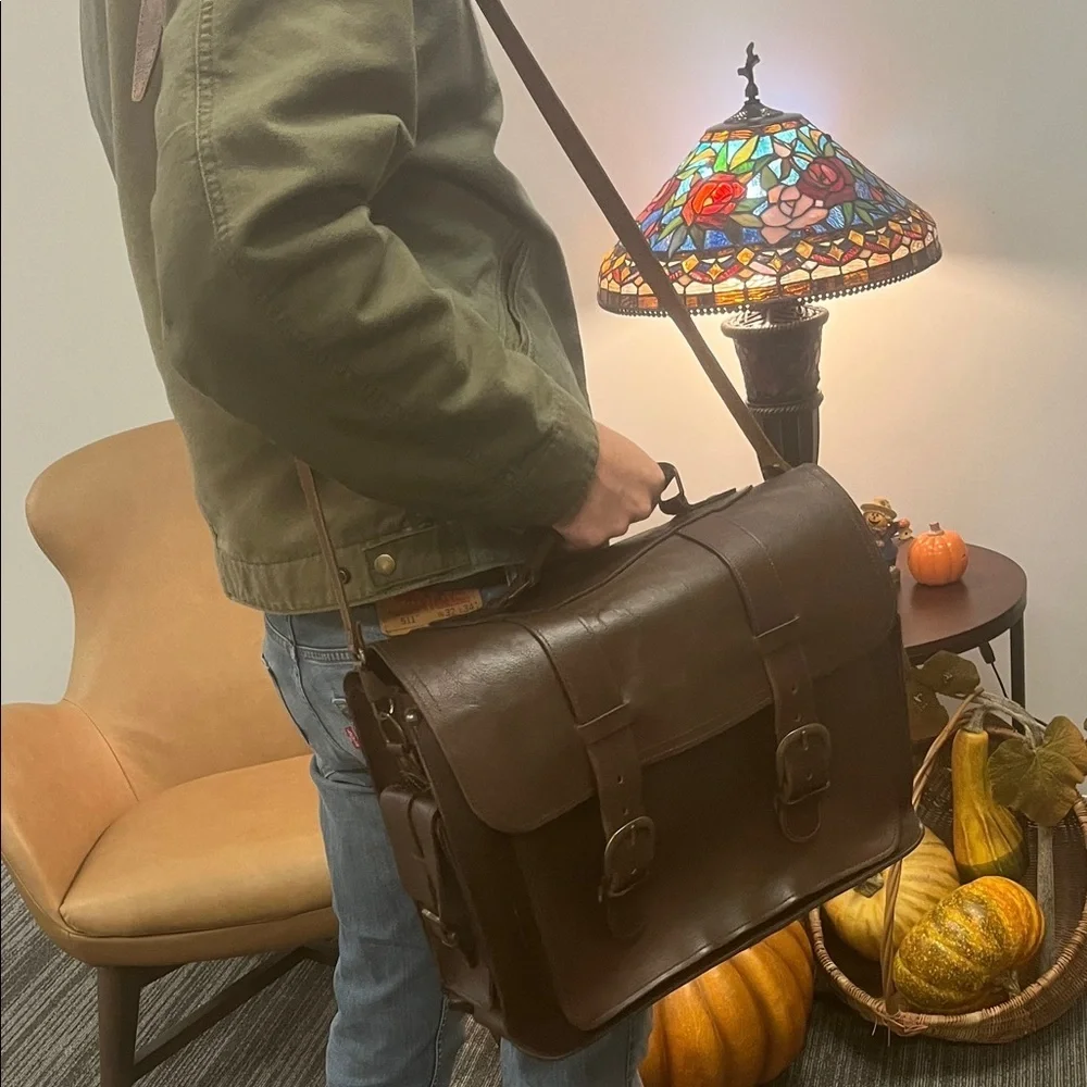 Naturally Yours Brown vintage Leather Briefcase with long adjustable strap